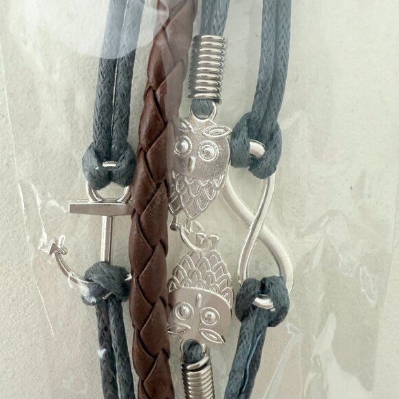 NWOT - Nautical Charm Multi-Strand Bracelet ⚓🦉♾️ Leather & Silver Tone Accent - Picture 1 of 5
